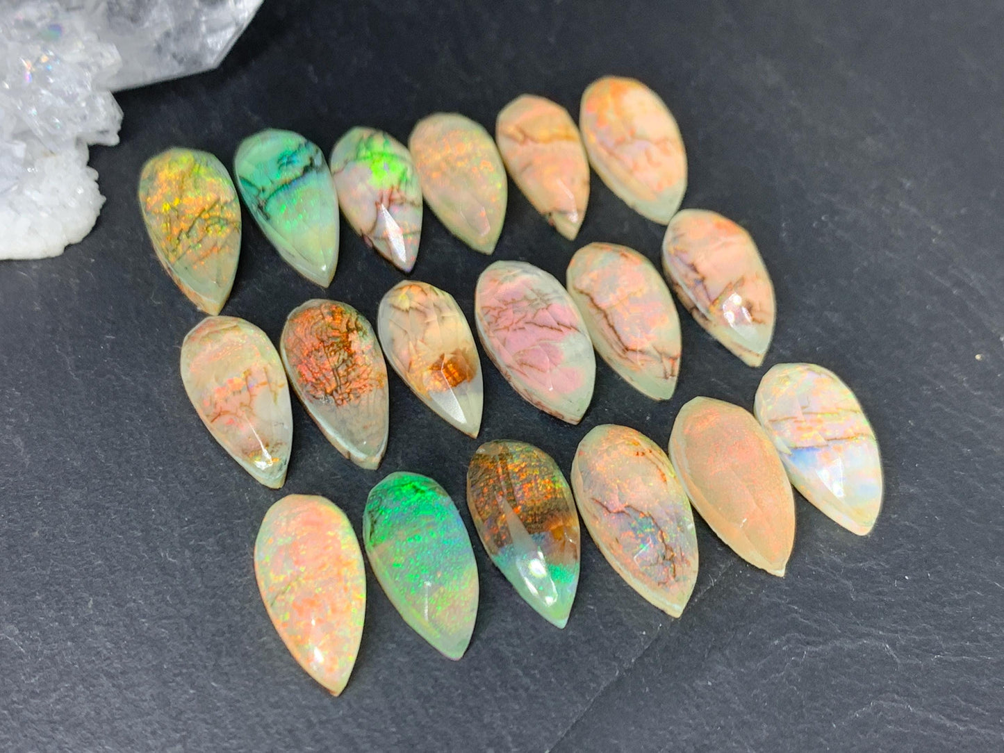 Faceted Monarch Opal pear 7x15mm cabochons - Doublet cabochons