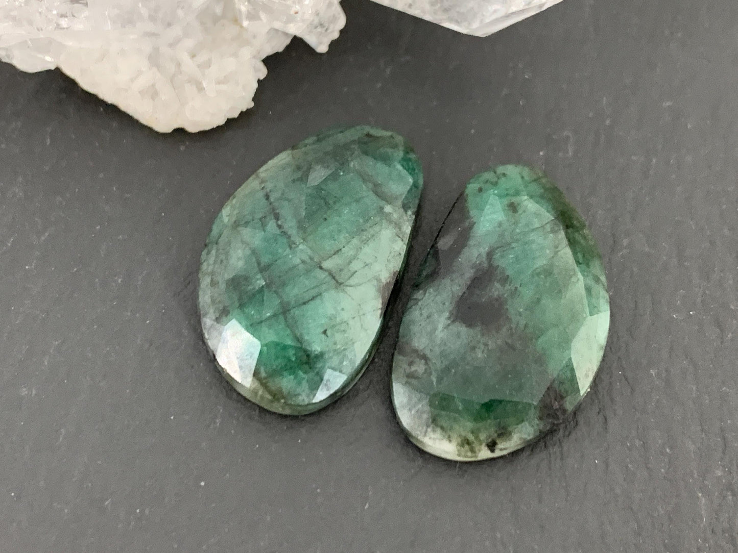 Faceted Emerald Pair 12x21x4mm cabochon