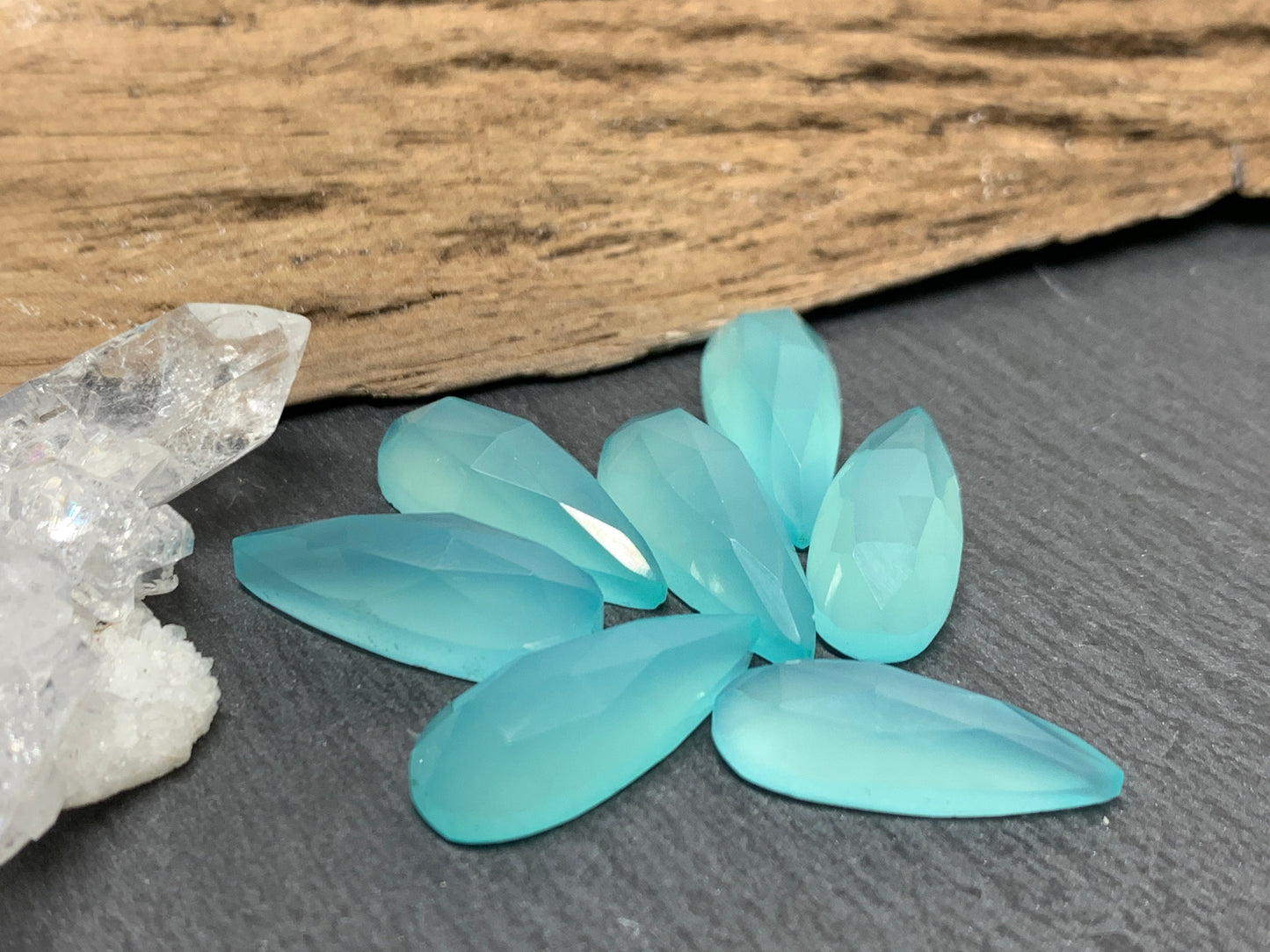 Faceted Aqua Chalcedony pear 8x21mm cabochon