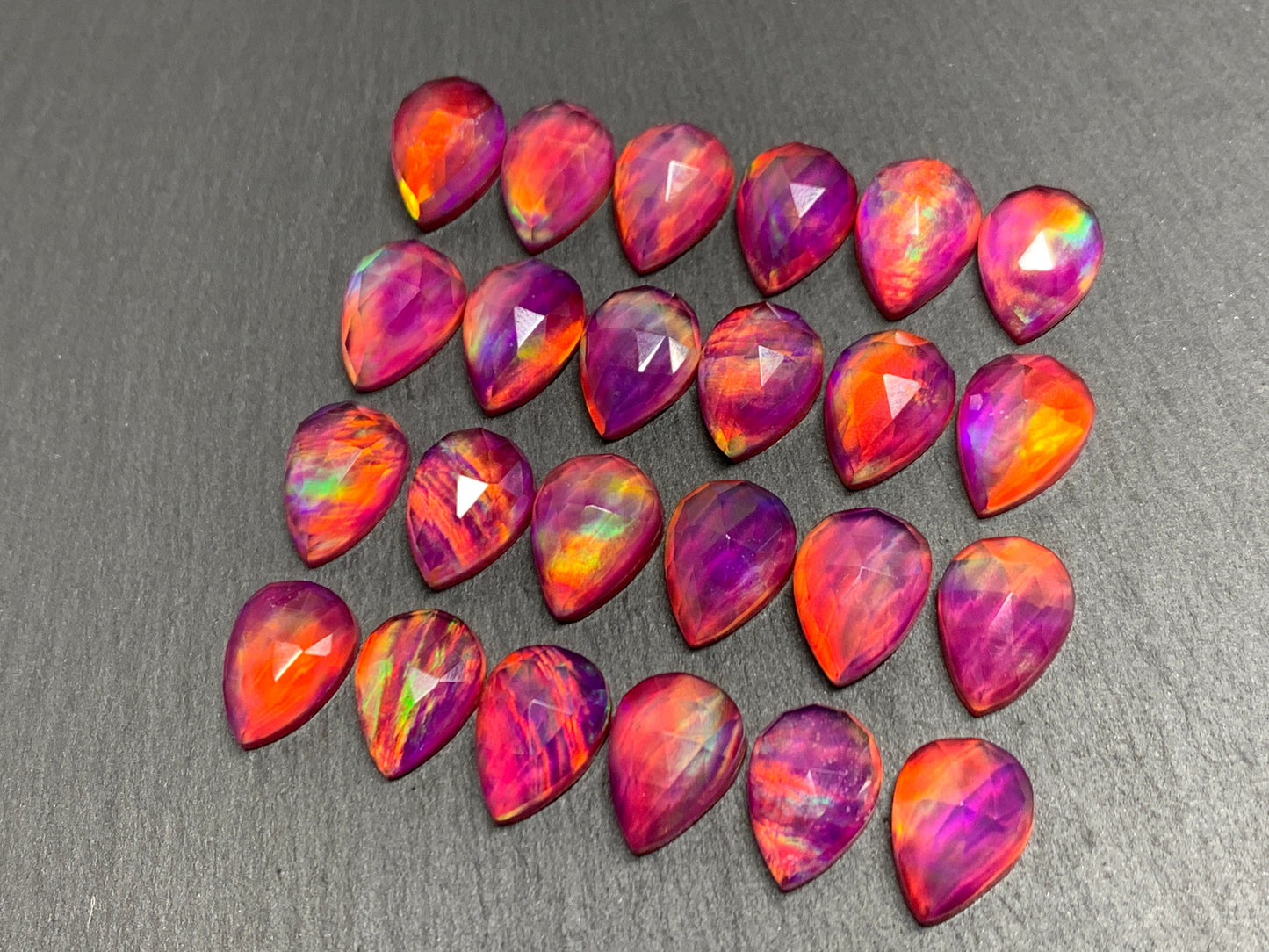 Faceted Aurora Opal pear 10x14mm cabochons - Doublet cabochons