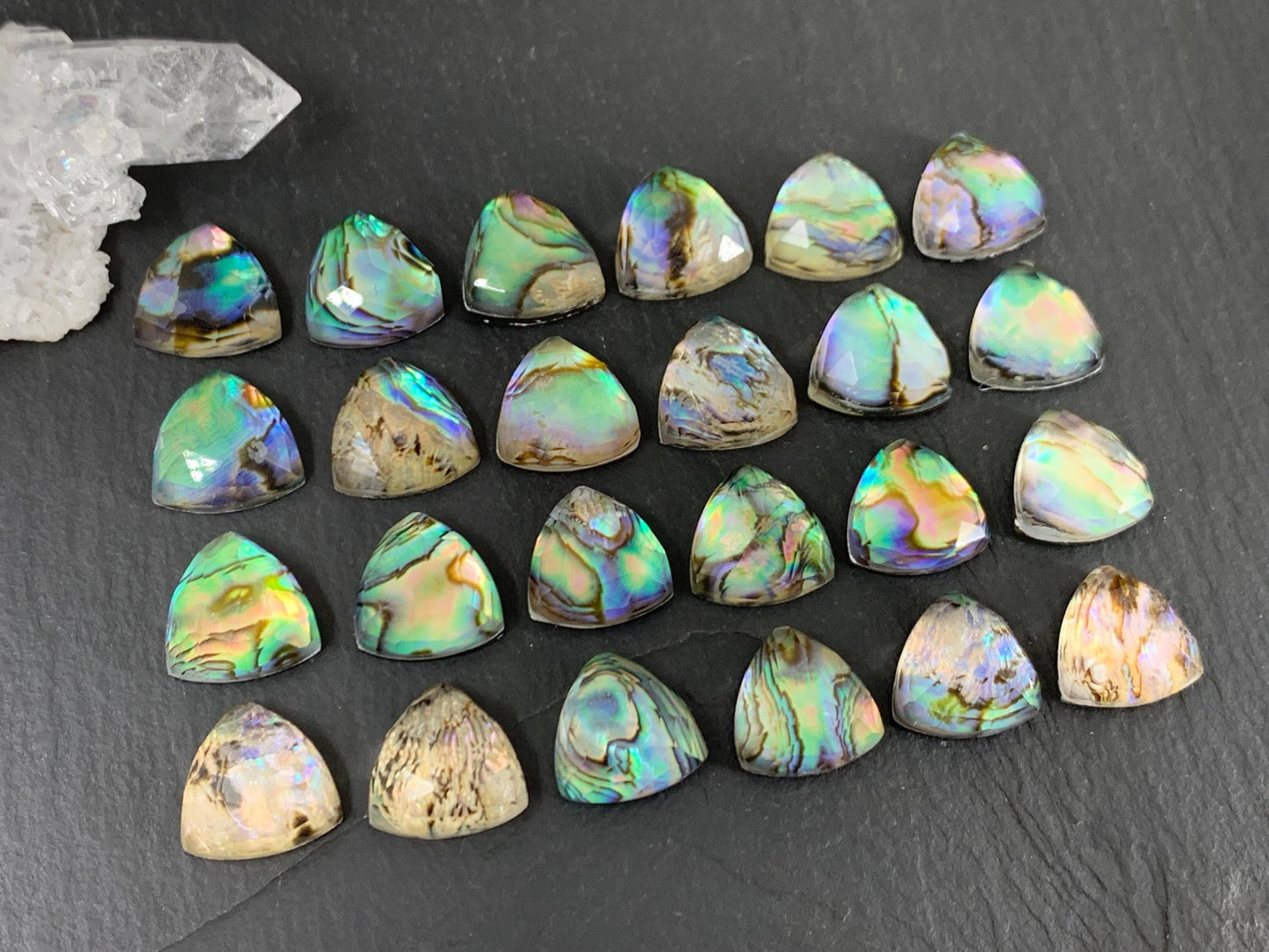 Faceted Abalone triangle 12mm doublet cabochon