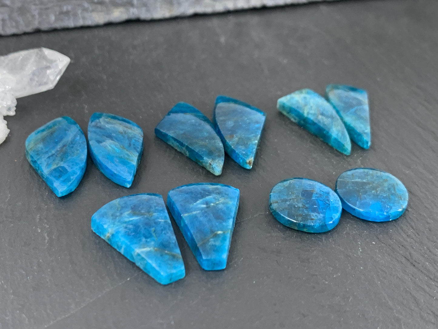 Apatite round, free form 14-27mm long cabochon - Buy by pair