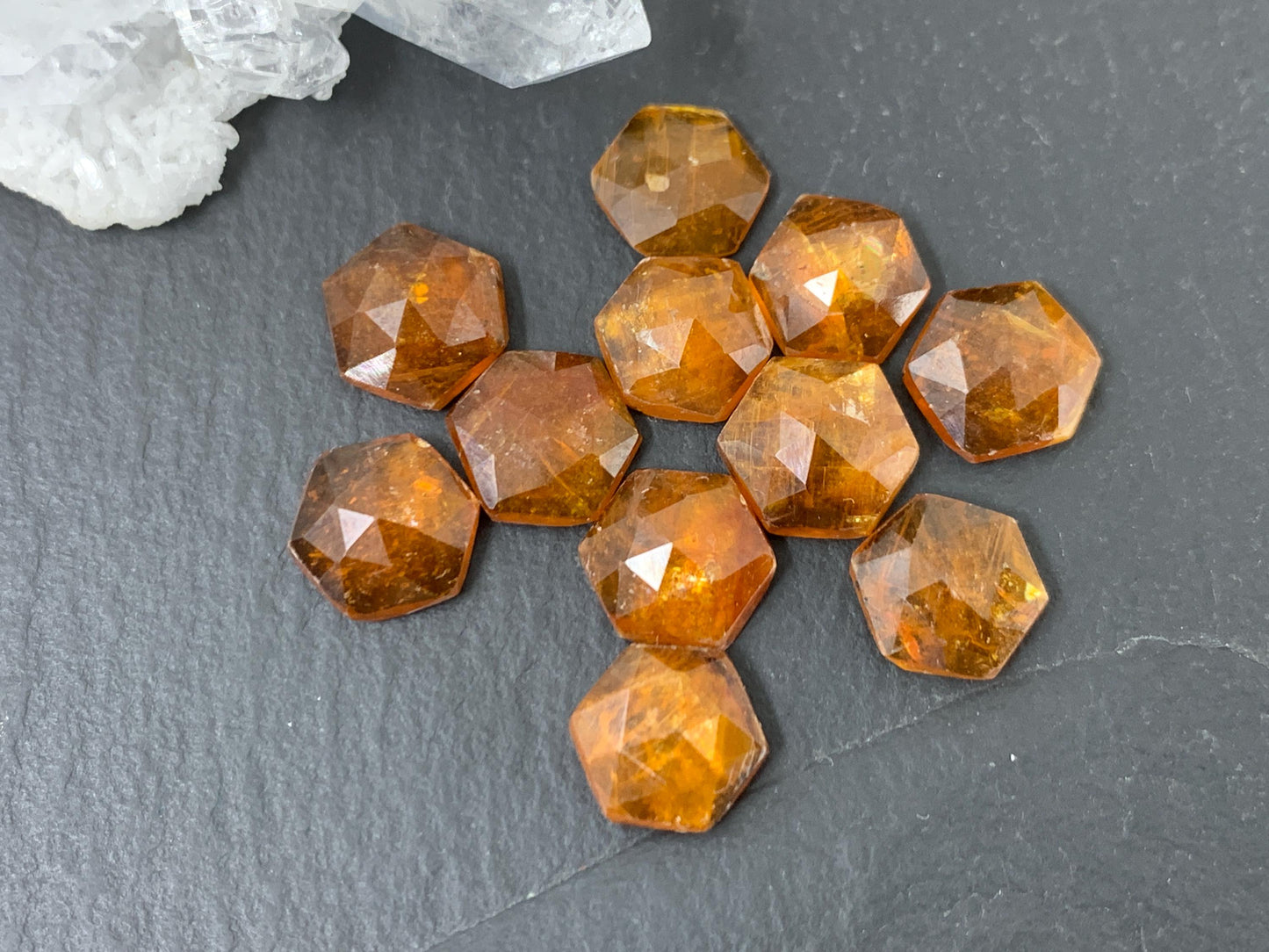 Faceted orange Kyanite long hexagon 8mm cabochons