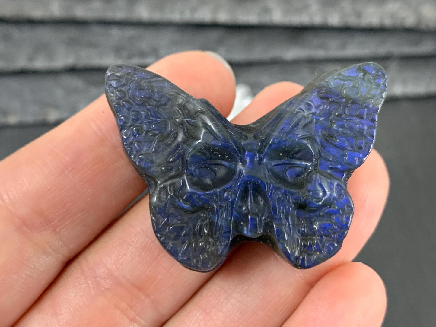 Labradorite Butterfly Carving – Natural 30x40mm Flat Back Gemstone Ornament