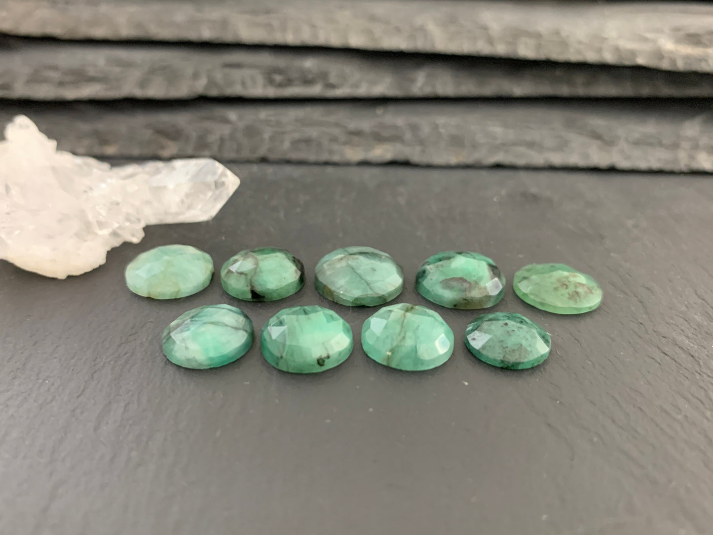 Faceted Emerald round 10-12mm cabochon
