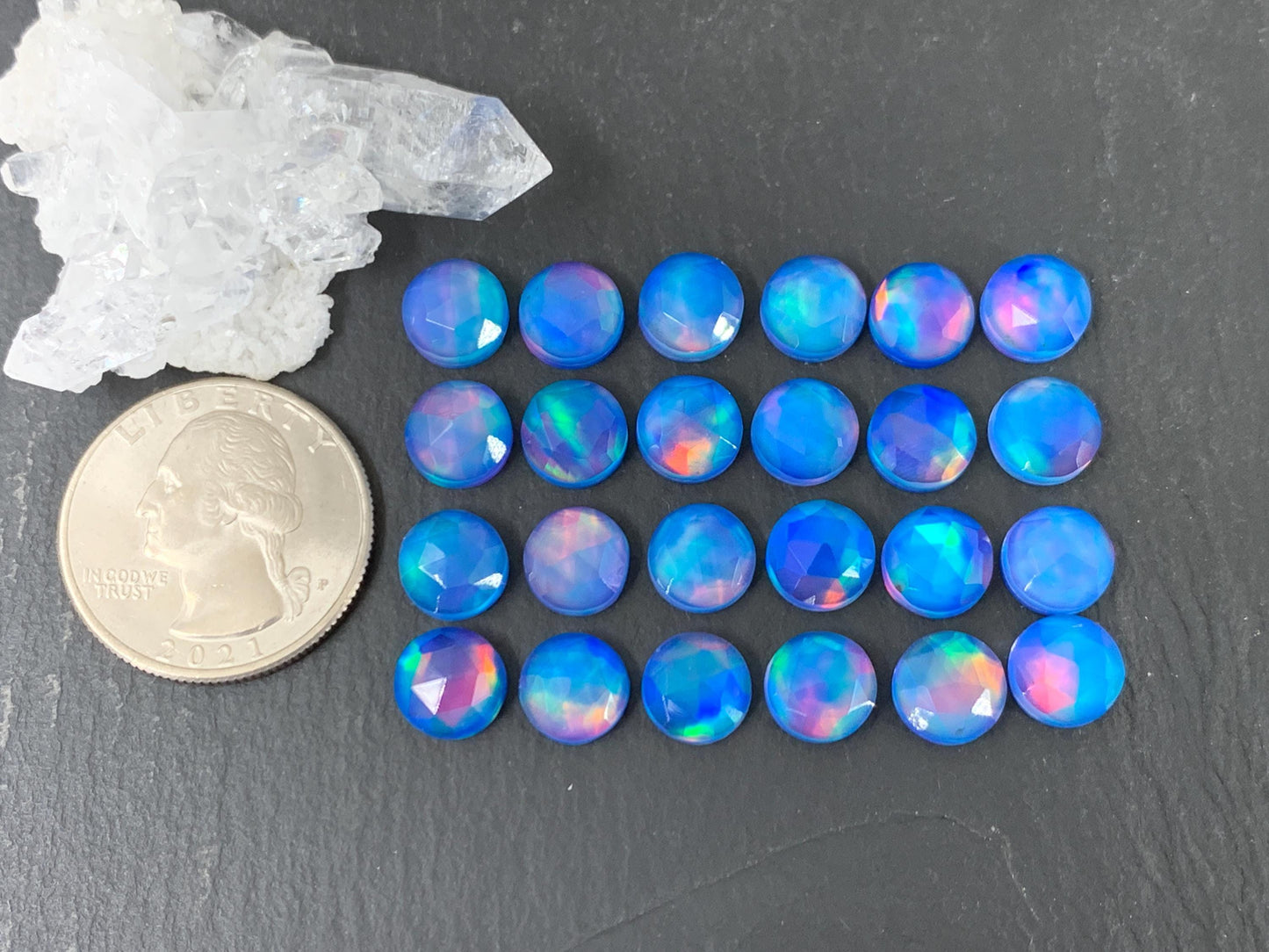 Faceted Aurora Opal round 8mm cabochon - Doublet cabochons