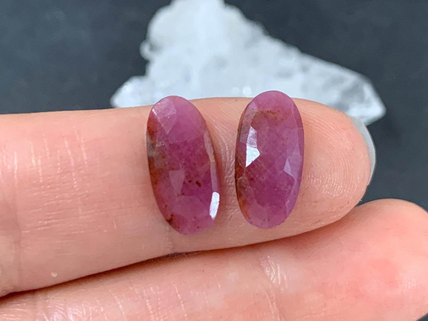 Faceted Ruby pair 7x14x2.5mm cabochon