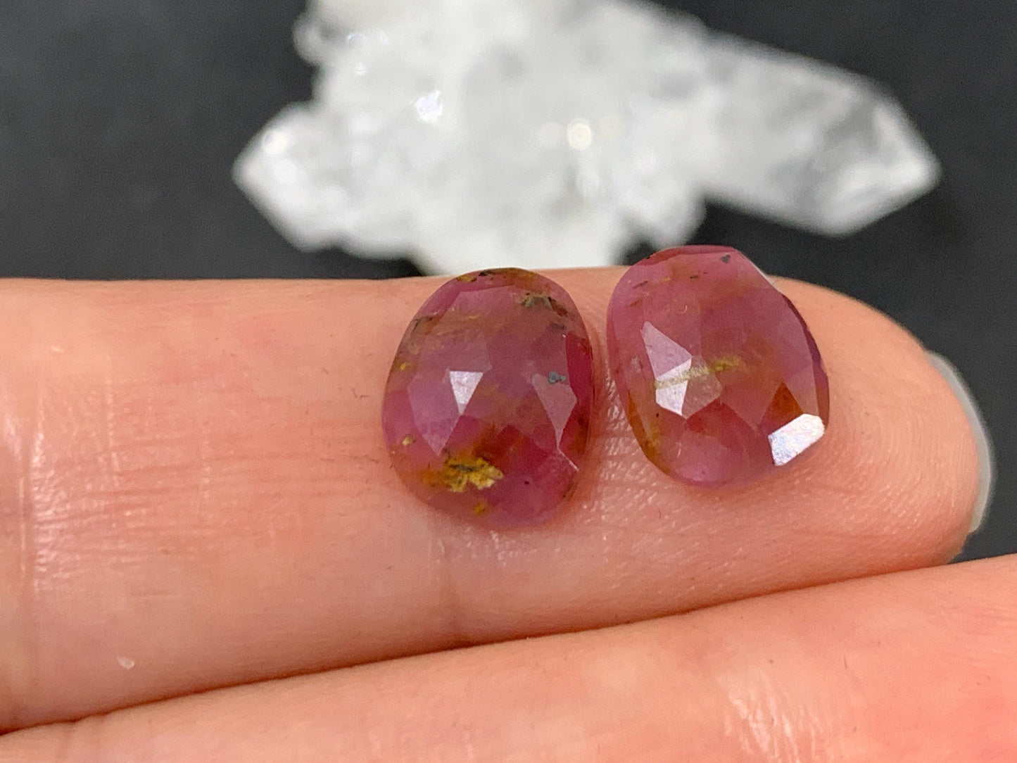 Faceted Ruby pair 8x10x3mm cabochon