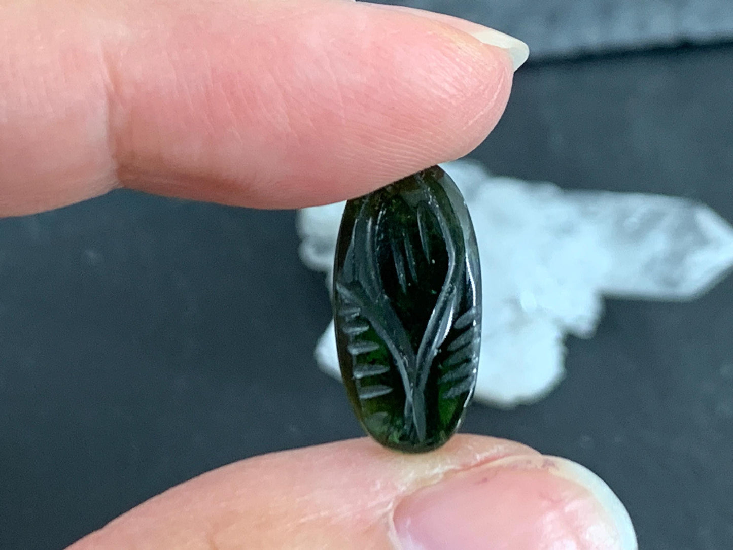 Carved Tourmaline 8x17x2.5mm cabochon