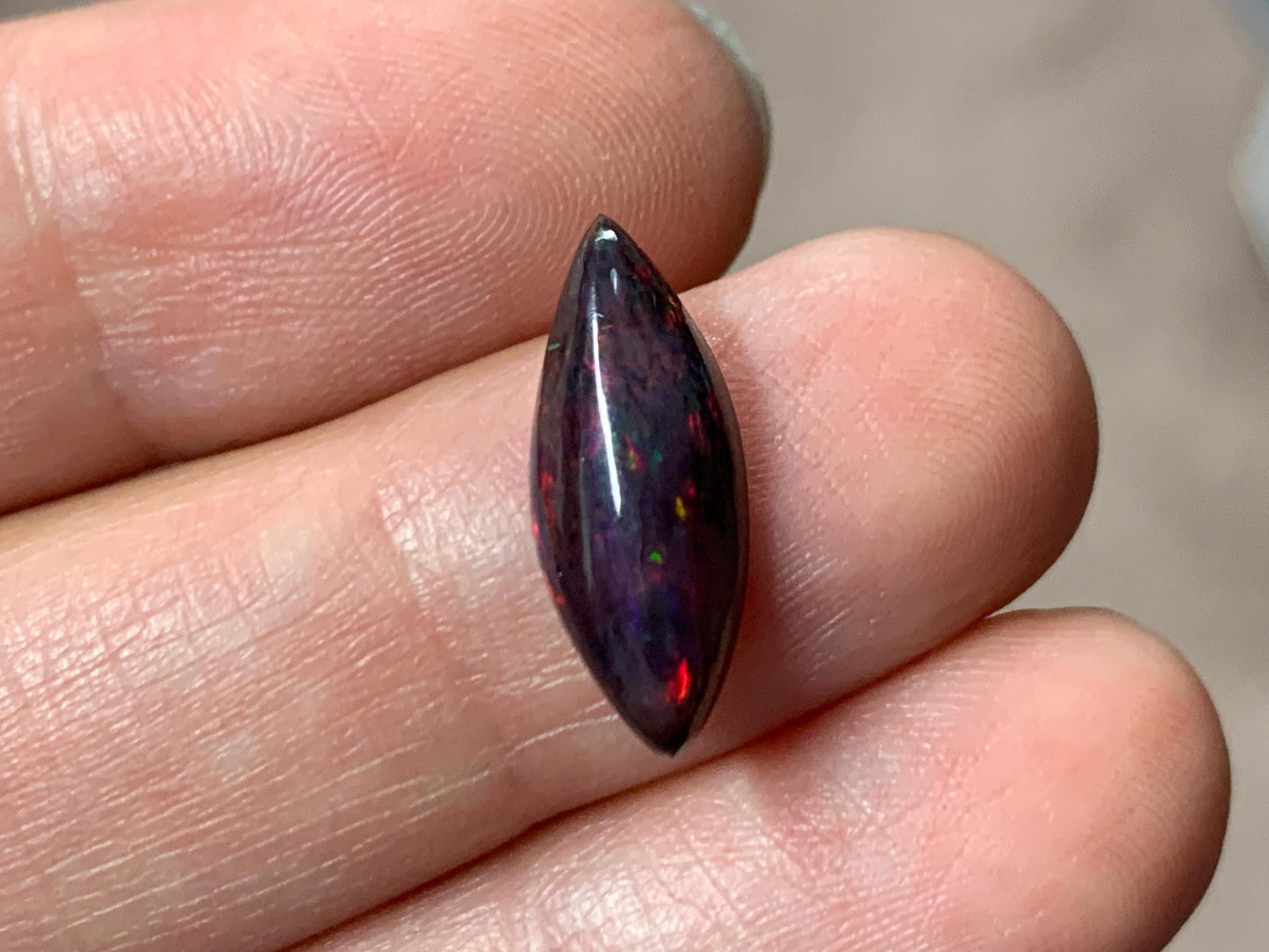 Black Ethiopian Opal marquise 7x17x4mm cabochon
