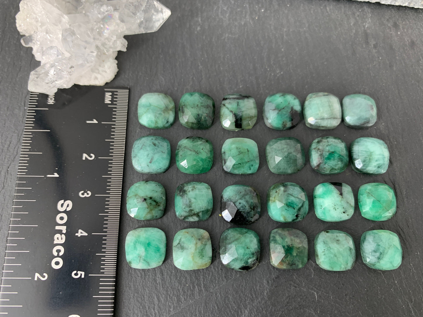 Faceted Emerald square 10mm cabochon