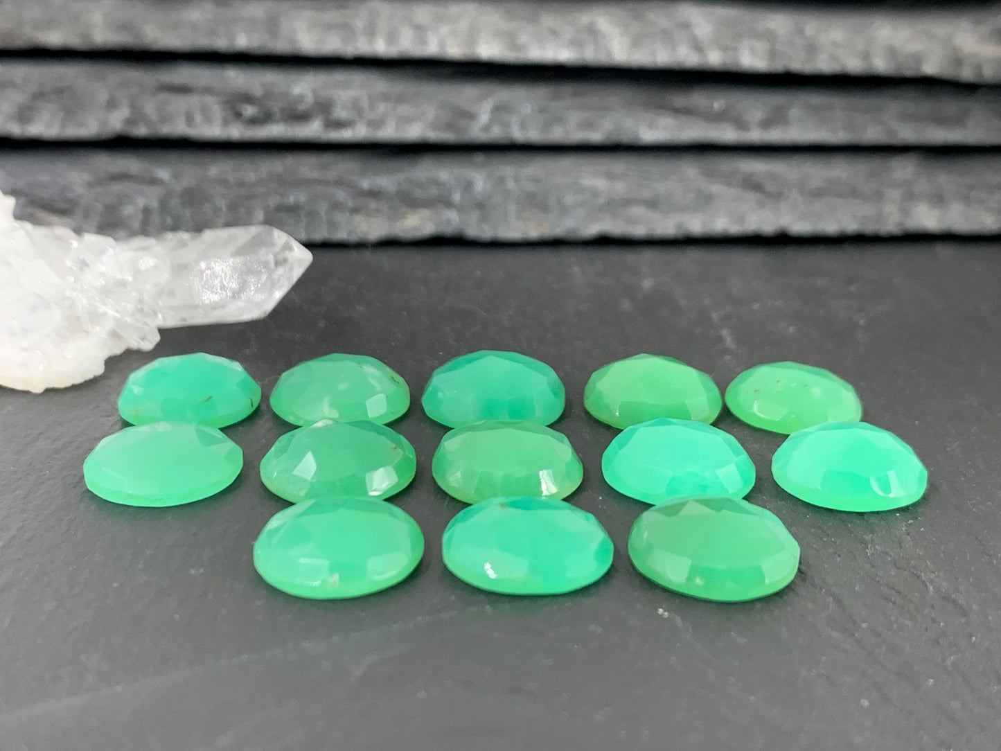 Faceted Chrysoprase round 12mm cabochon