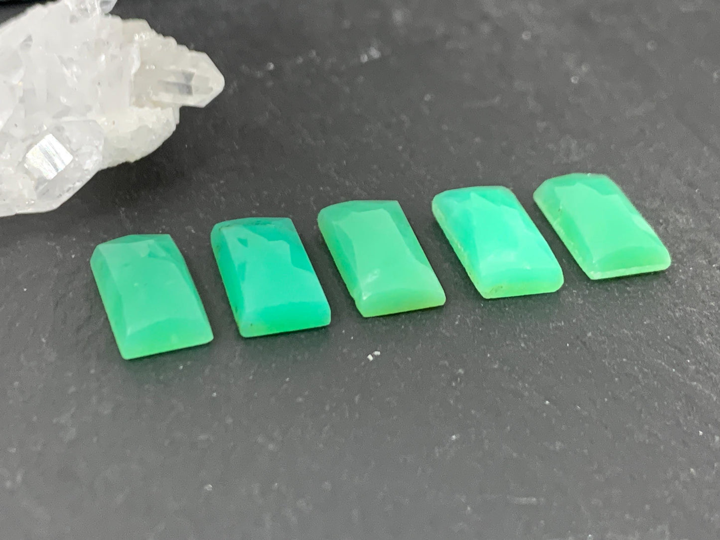 Faceted Chrysoprase Cabochon 6x12mm - Natural Green Faceted Stone Rectangle Cut Gem