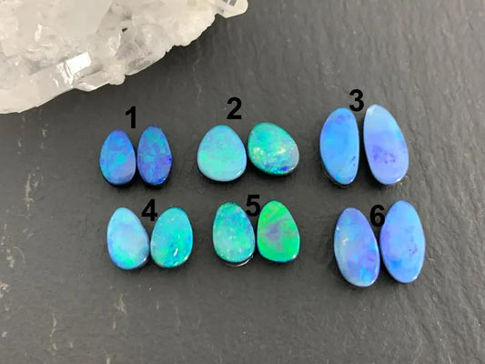 Australian Opal doublet 7-10mm long cabochon/ Select your pair