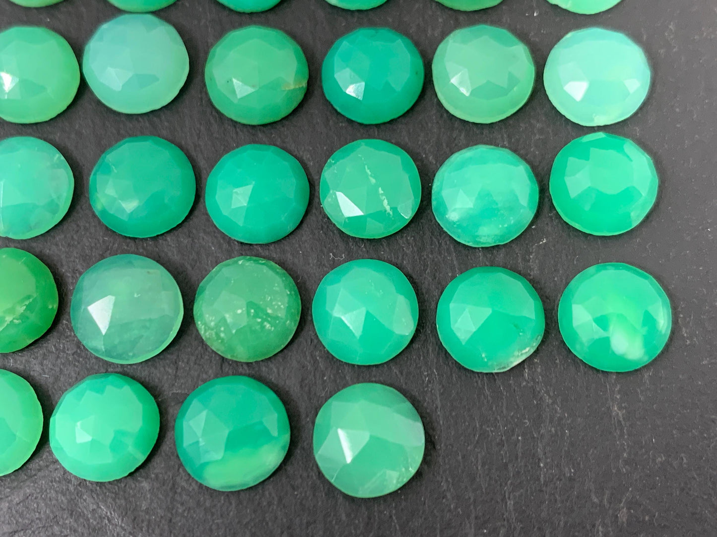 Faceted Chrysoprase round 8mm cabochon