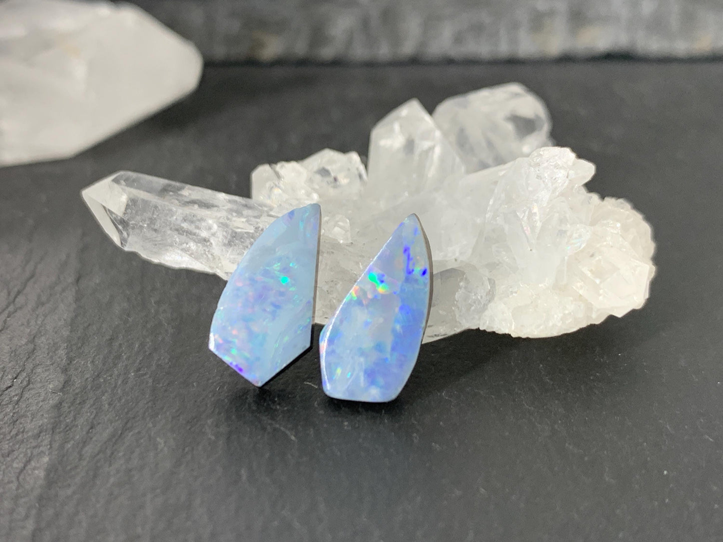 Australian Opal doublet 7x13x3mm pair of cabochons
