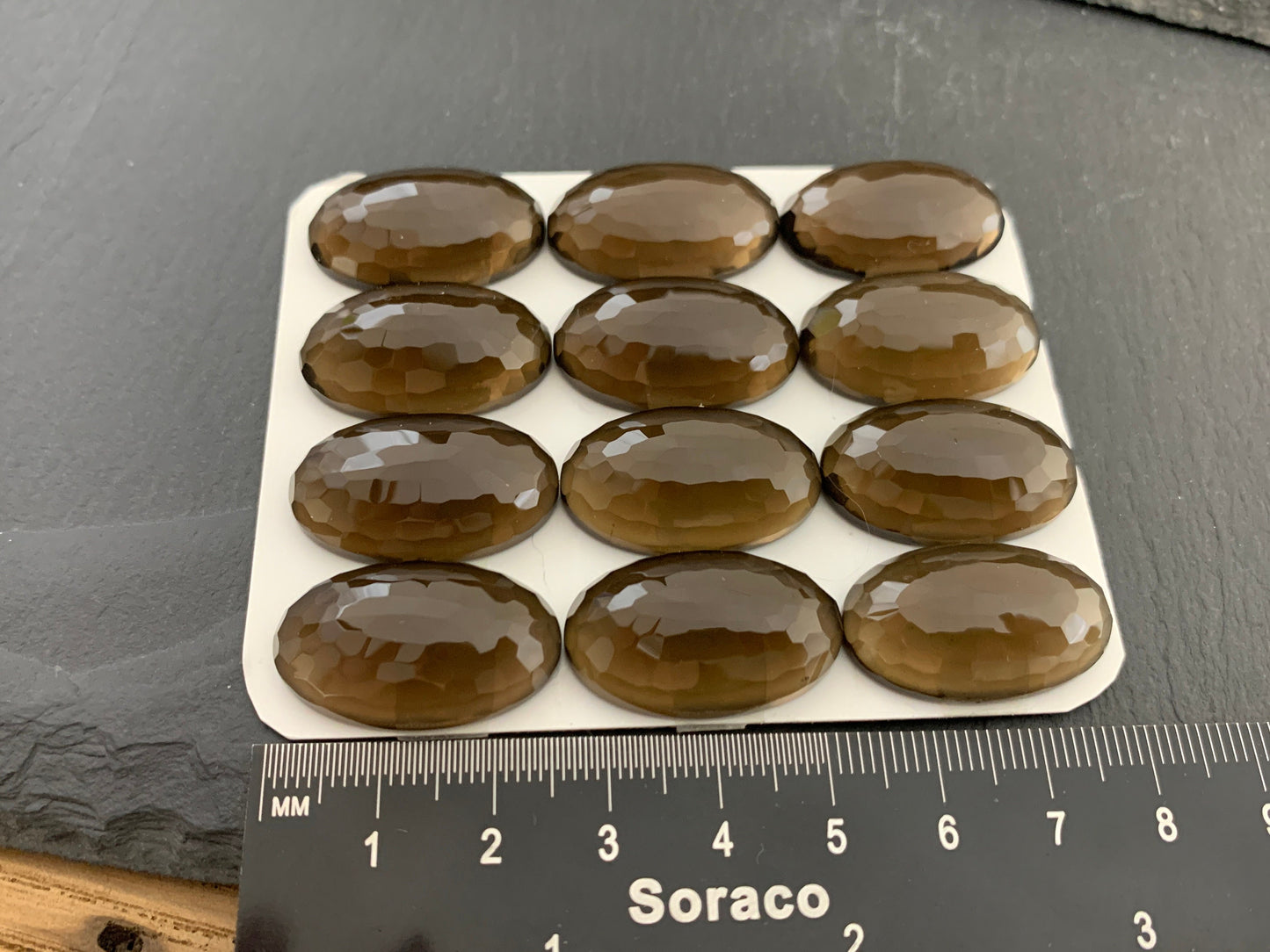 Faceted Smokey Quartz oval 16x26mm cabochon - Calibrated cabochons