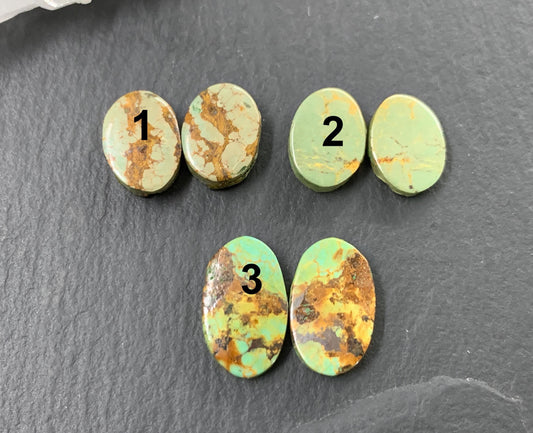 Tibetan Turquoise Pair 11-14mm long Cabochon - Hand Cut Cabochon