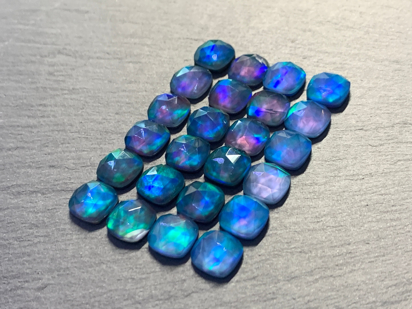 Faceted Aurora Opal square 10mm cabochon - Doublet cabochons