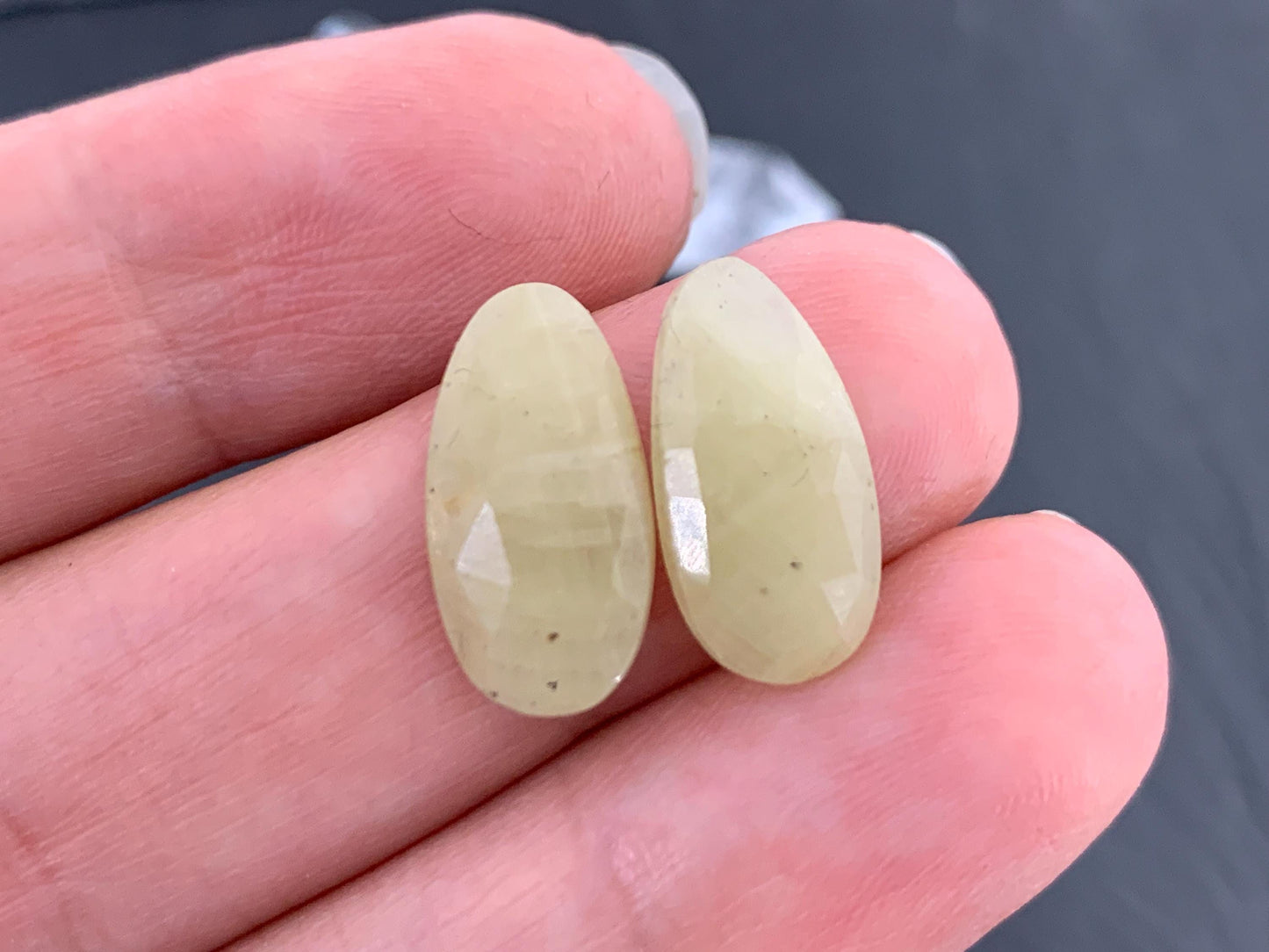 Faceted Yellow Sapphire pair 8x16x3mm cabochon