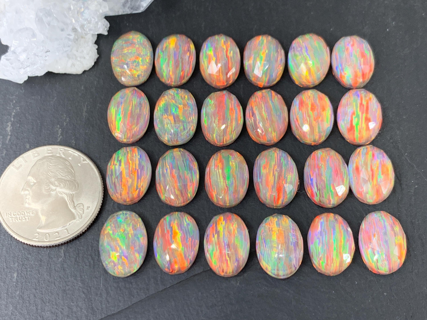 Faceted Aurora Opal Oval 10x14mm Cabochon - Synthetic Doublet Gemstone