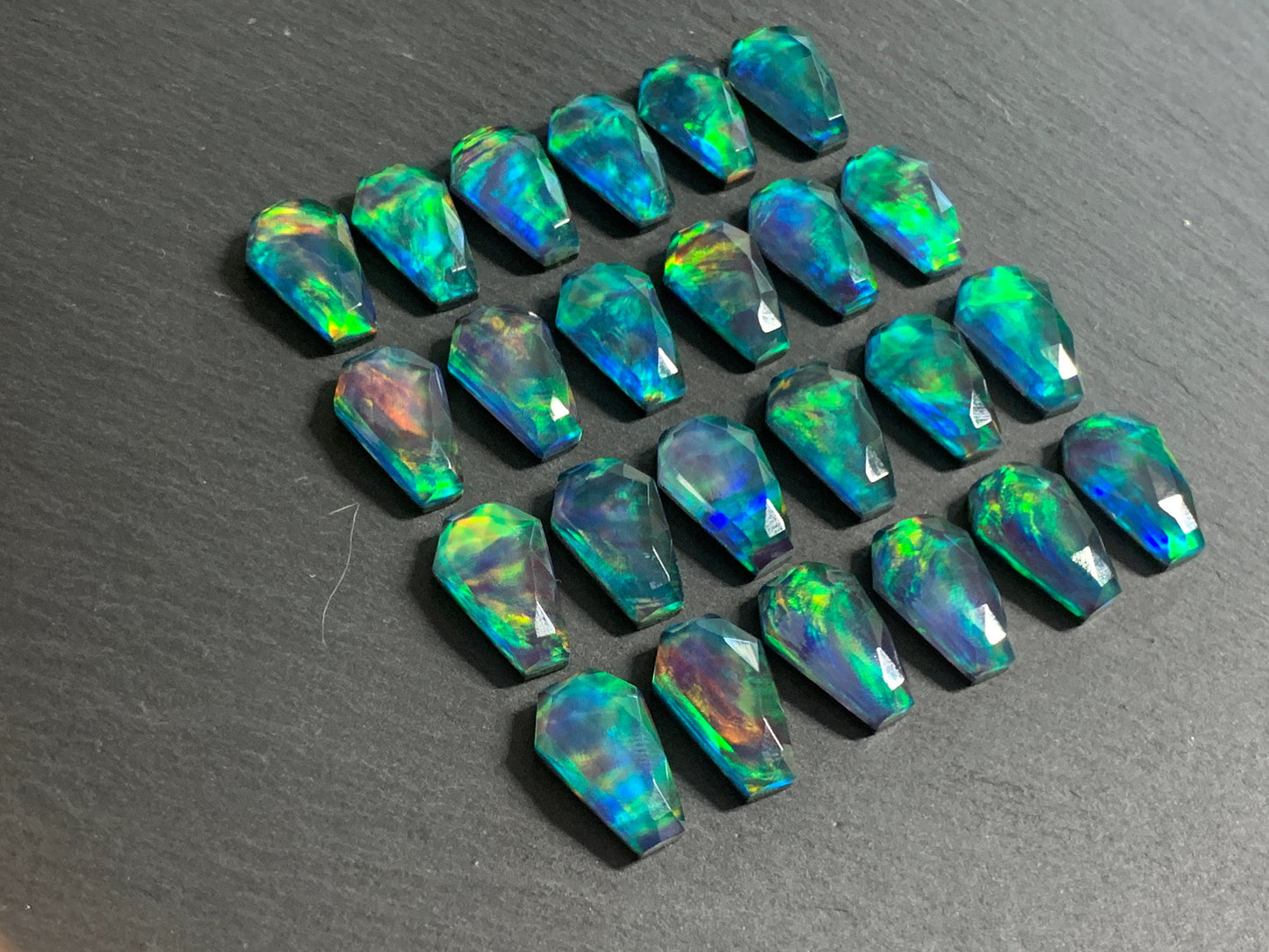 Faceted Aurora Opal coffin 10x16mm cabochon - Doublet cabochons