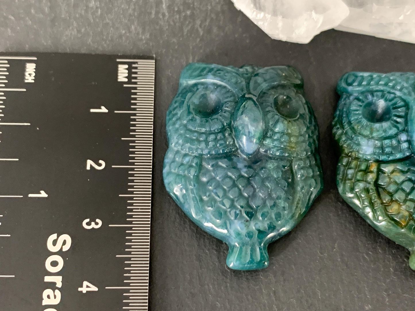 Ocean Jasper owl top drilled cabochon carving