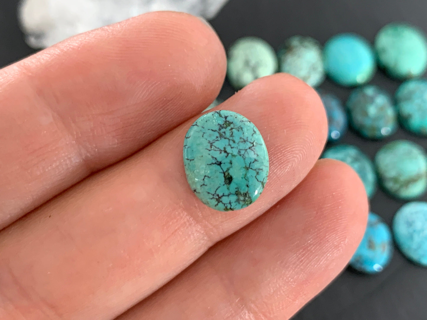 Tibetan Turquoise oval 10x12mm cabochon