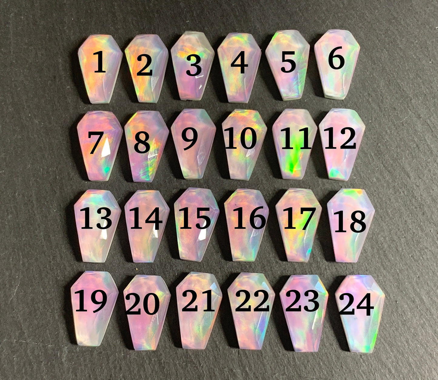 Faceted Aurora Opal coffin 10x16mm cabochon - Doublet cabochons