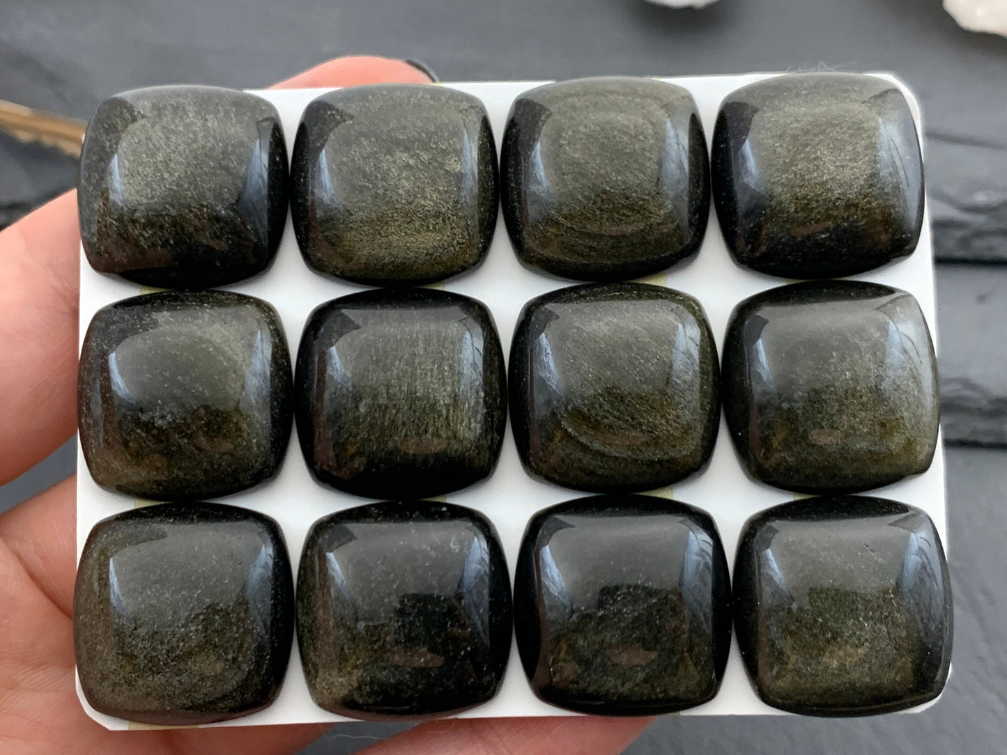 Gold Obsidian Square 20mm cabochon - Calibrated cabochons