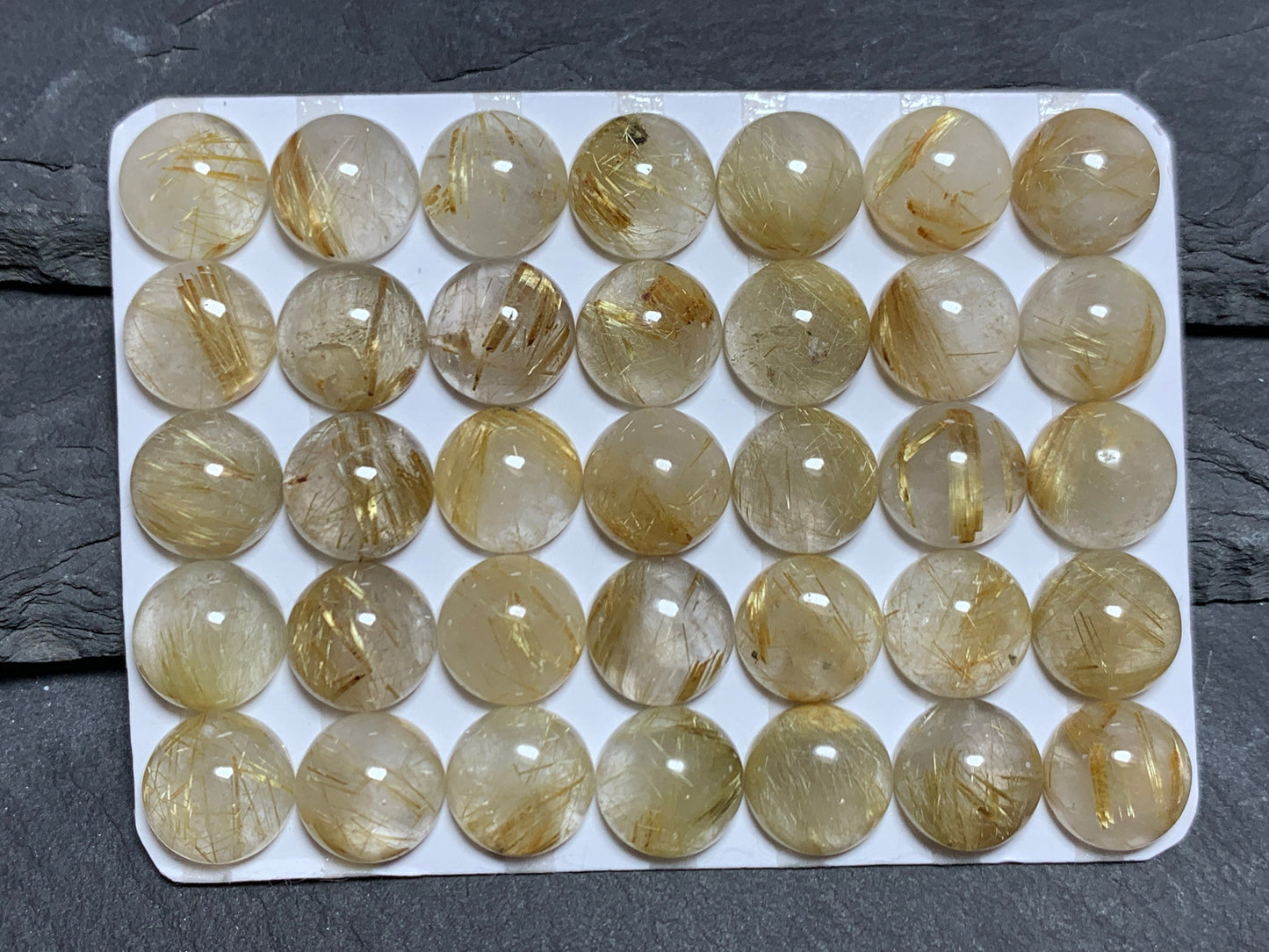 Gold Rutilated Quartz round 10mm cabochon - Calibrated cabochons