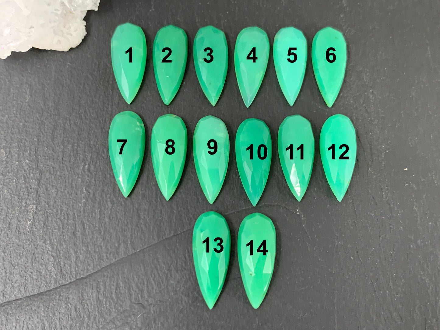Faceted Chrysoprase pear 8x20mm cabochon