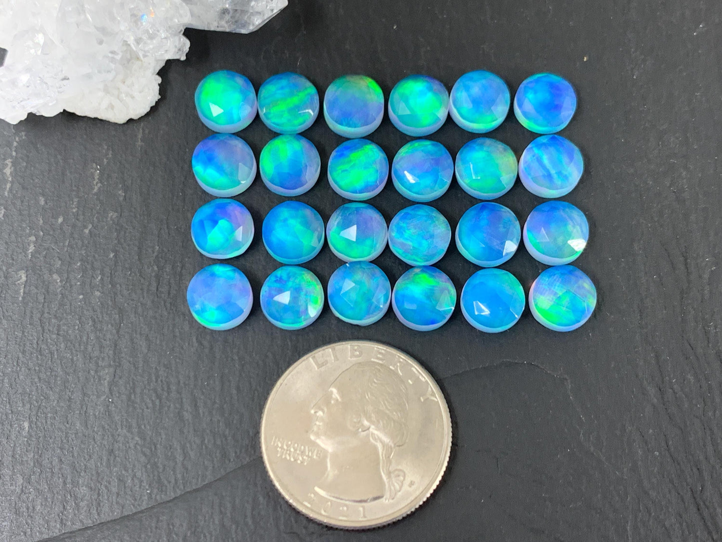 Faceted Aurora Opal Round 8mm Cabochon - Doublet Synthetic Gemstone