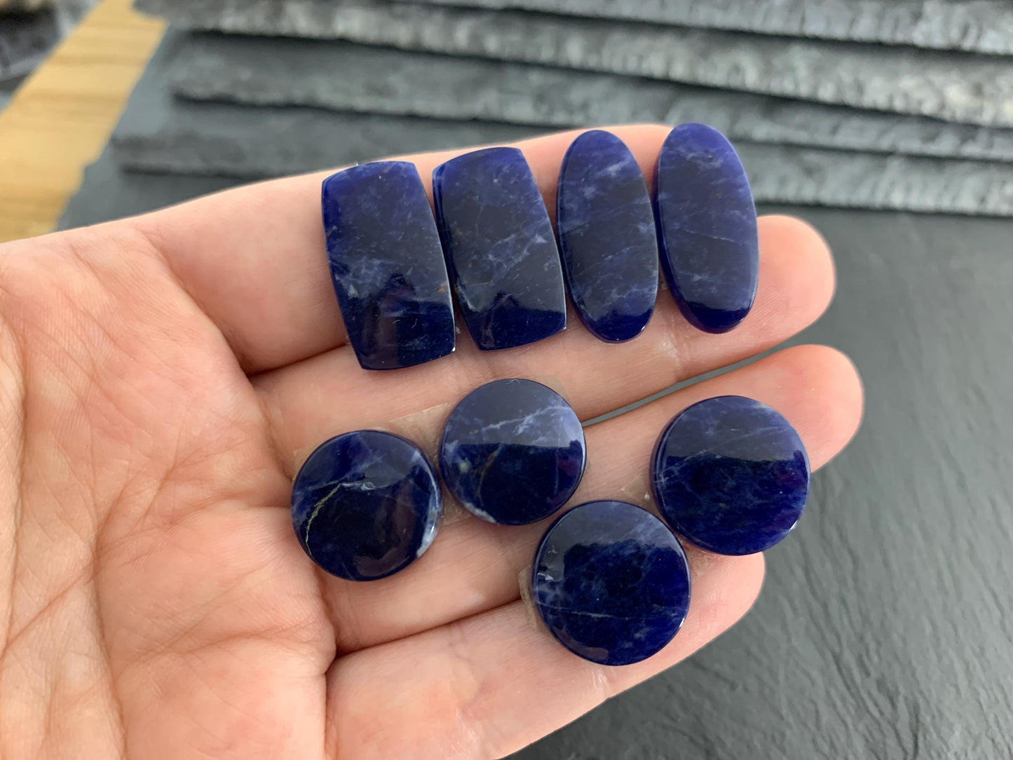 Natural Sodalite pair 15-24mm long cabochon