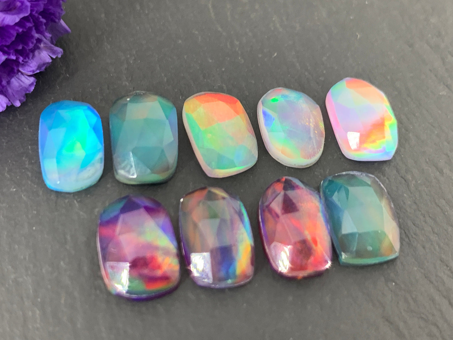 Faceted Aurora Opal cabochon - Doublet cabochon