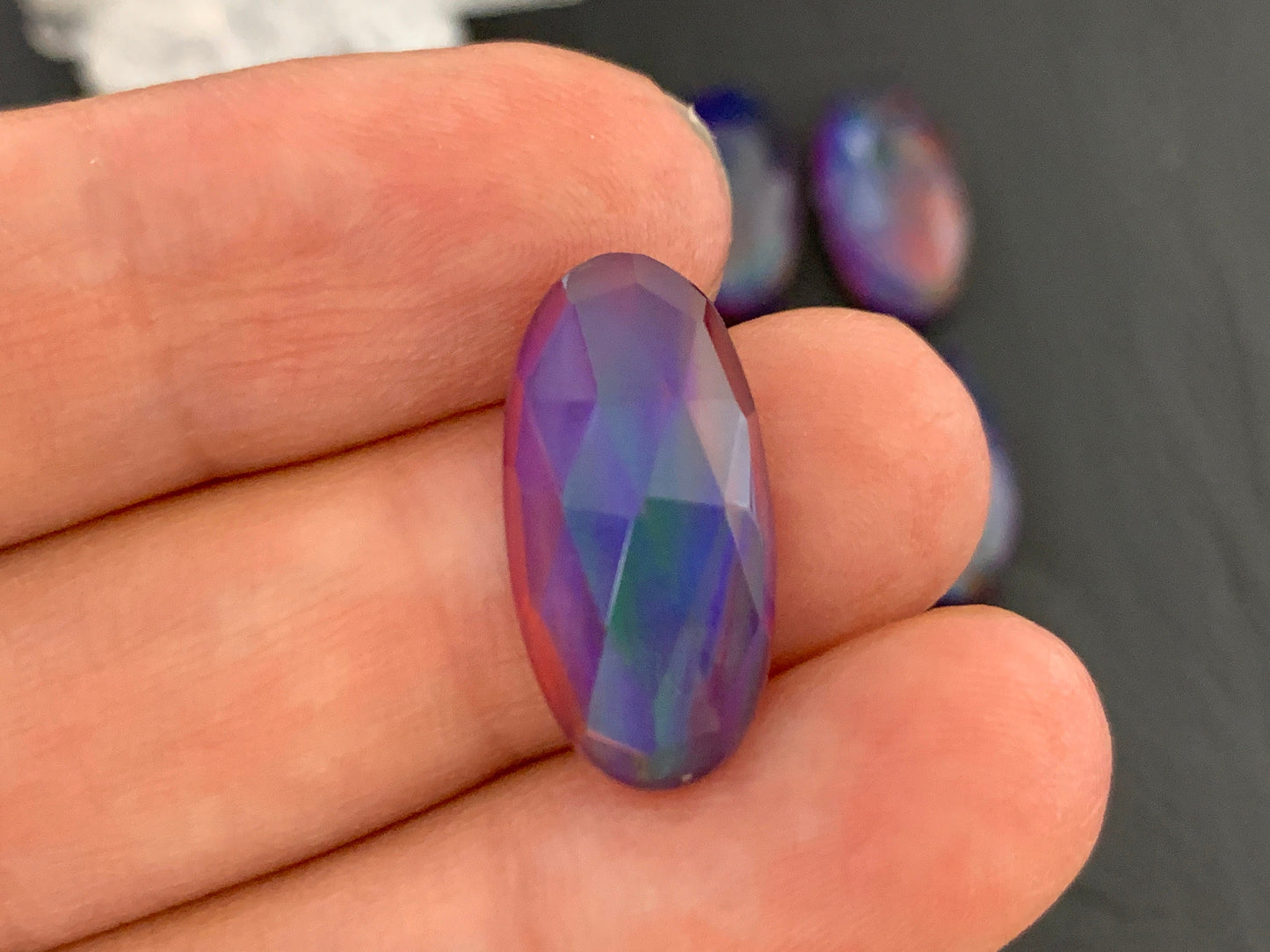 Faceted Aurora Opal oval 10x20mm cabochon - Doublet cabochon