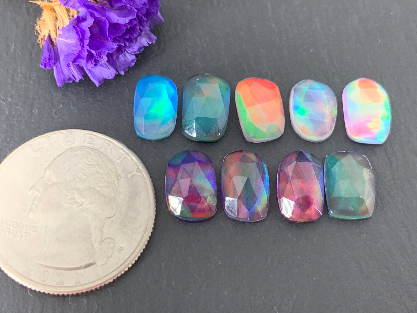 Faceted Aurora Opal cabochon - Doublet cabochon