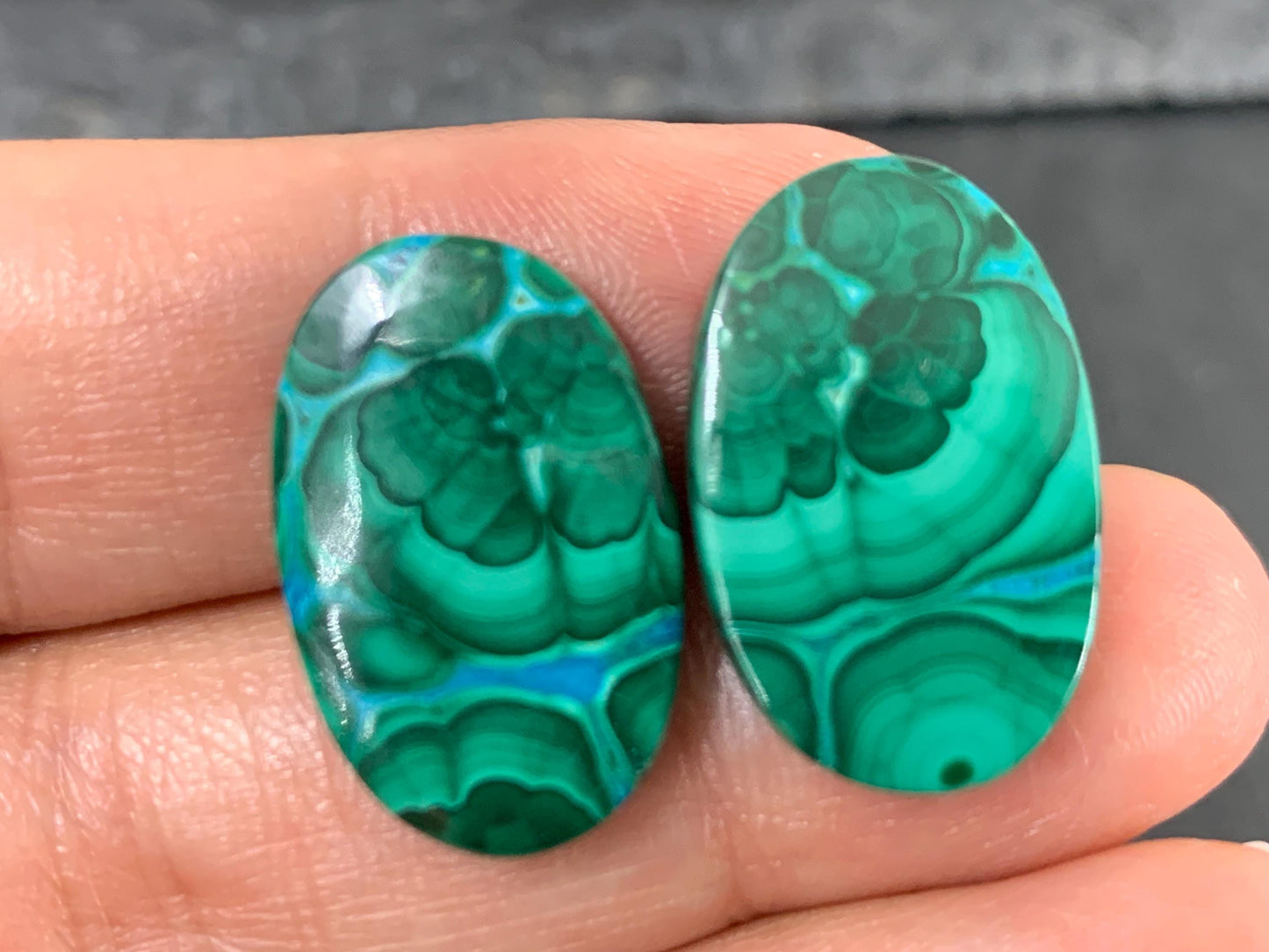 Malachite Chrysocolla oval 14x21x4mm cabochon pair