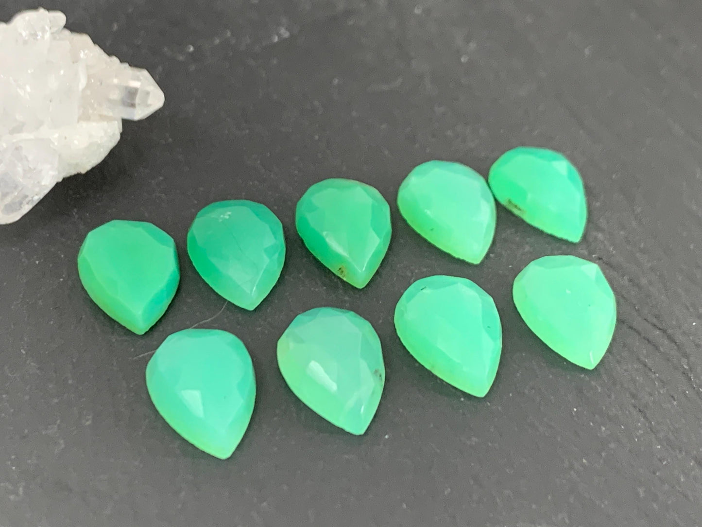 Faceted Chrysoprase Cabochon - 8x12mm Pear Shape Gemstone | Rose Cut Stone, Semi Precious