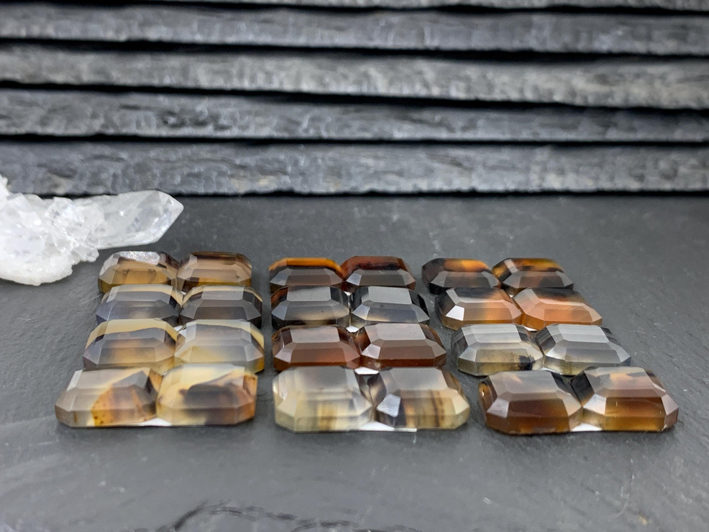 Faceted Montana Agate square 12mm cabochon - Buy by pair