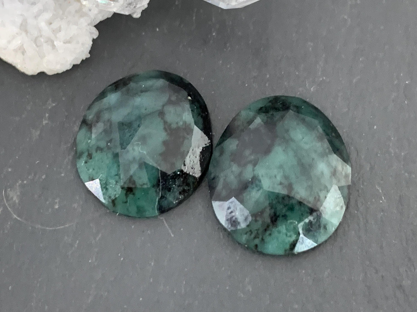 Faceted Emerald Pair 14x16x4mm cabochon