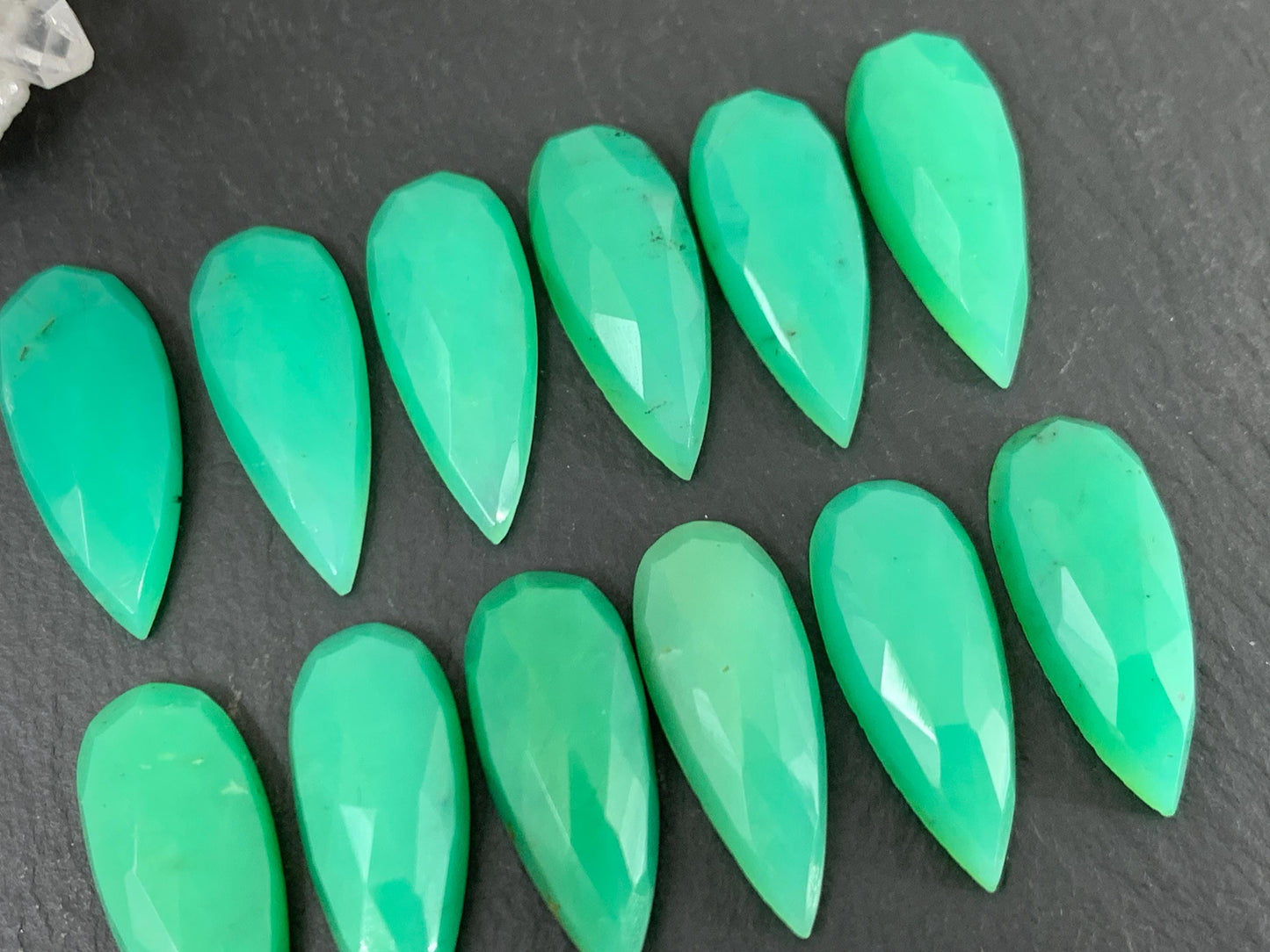 Faceted Chrysoprase Cabochon - 8x20mm Pear Shaped Gemstone, Natural Green Stone