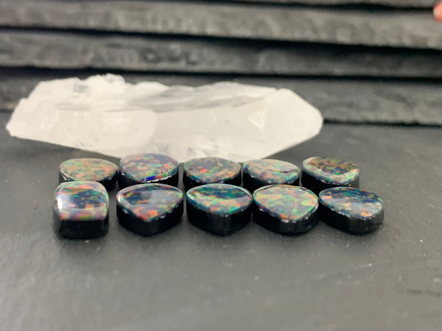 Aurora Opal 13-15mm long pear, rectangle cabochon - Doublet cabochons