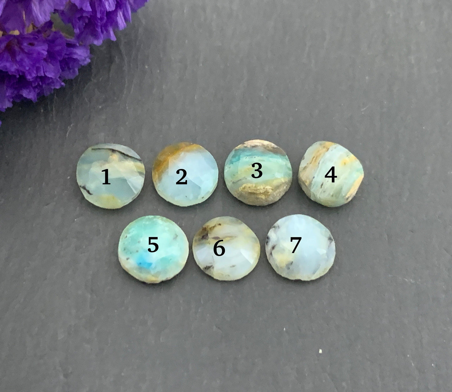Faceted Peruvian Opal round 10mm cabochon