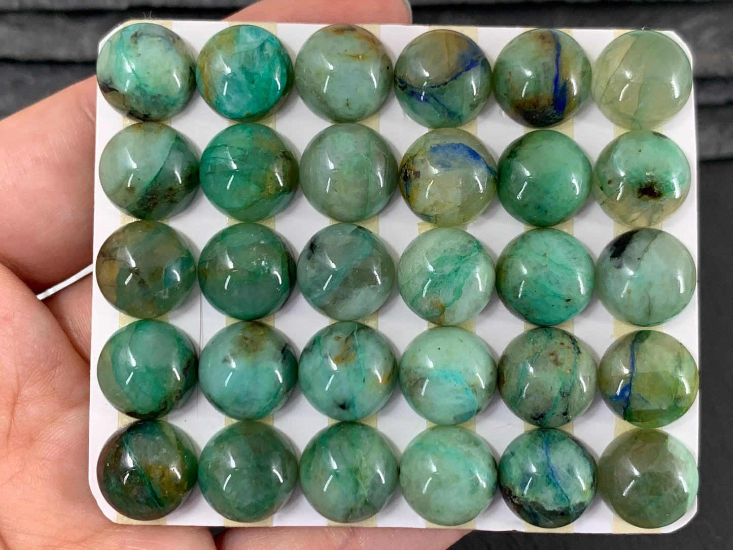 Chrysocolla Quartz round 12mm cabochon - Calibrated cabochons
