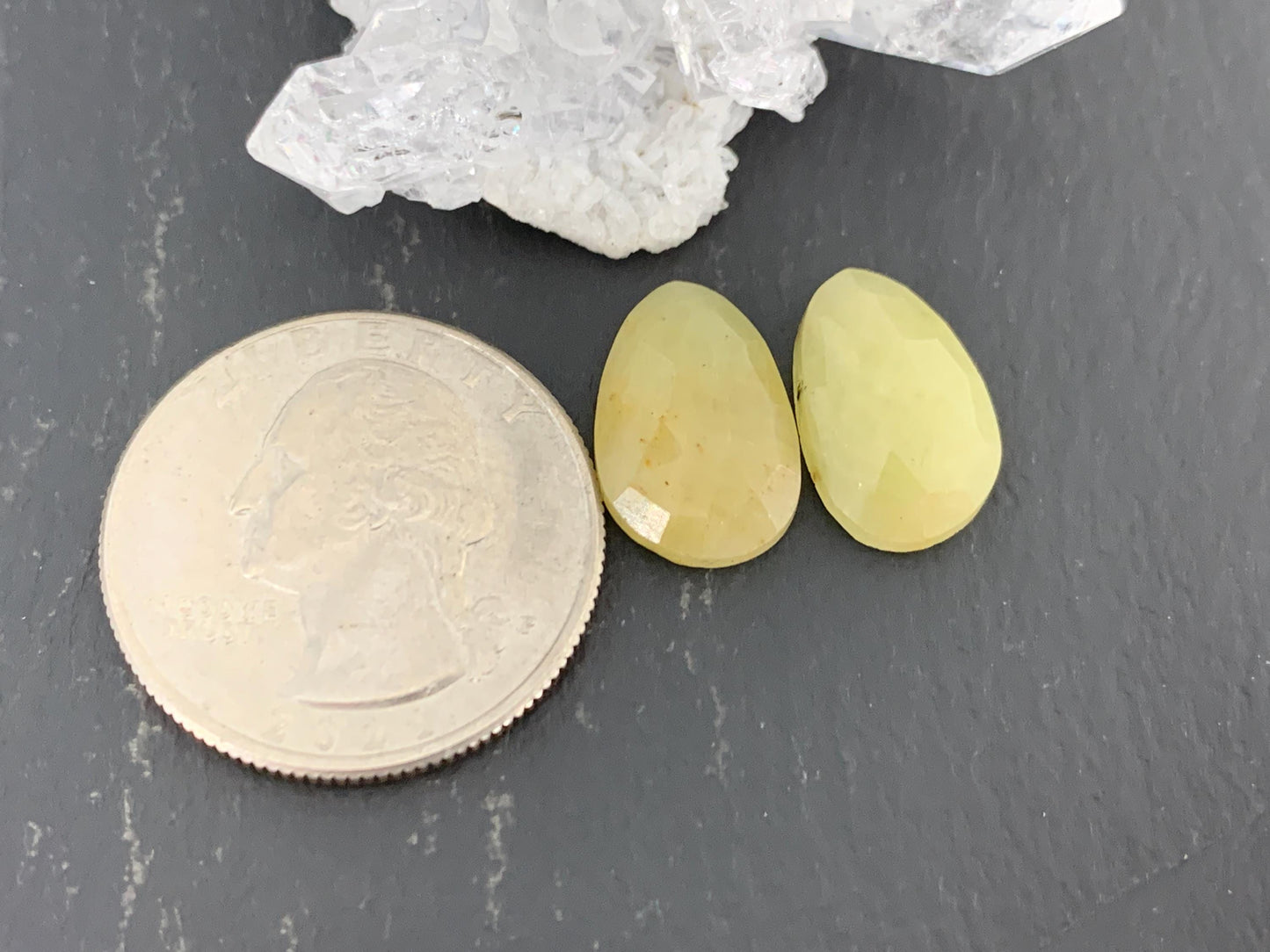 Faceted Yellow Sapphire pair 9x15x4mm cabochon