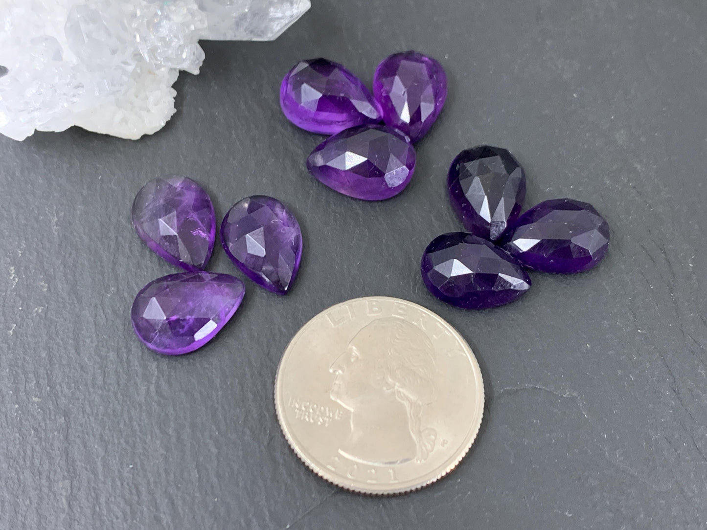 Faceted Amethyst pear 10x14mm cabochon