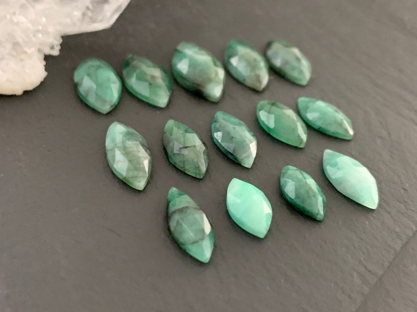 Faceted Emerald marquise 11-17mm long cabochon