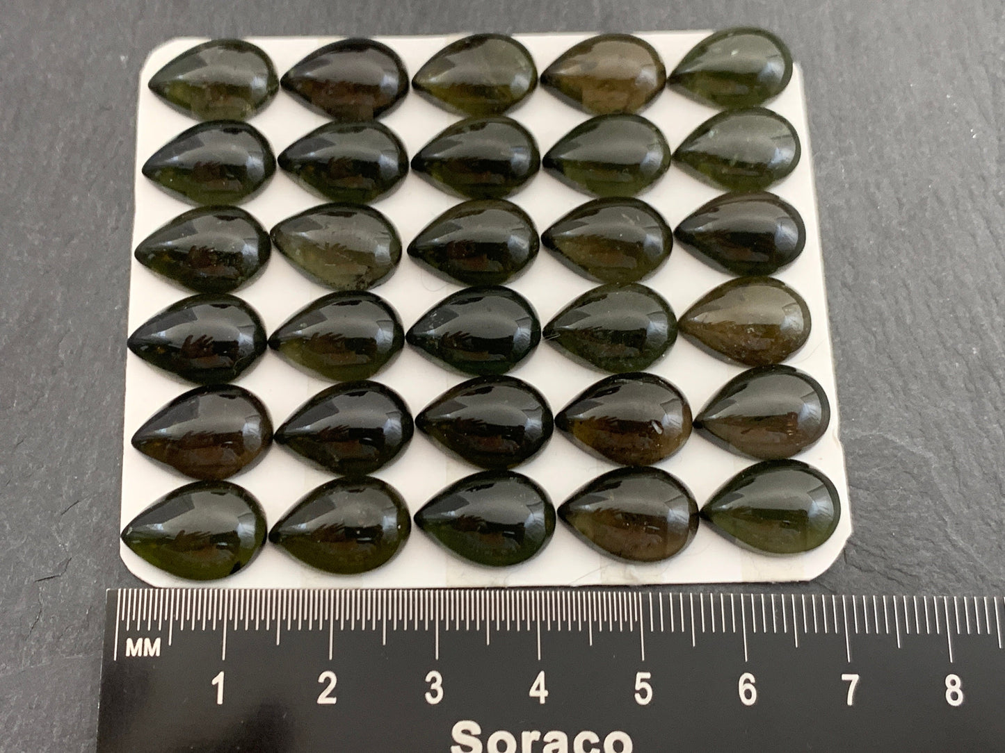 Smokey Green Tourmaline pear 10x14mm cabochon - Calibrated cabochons