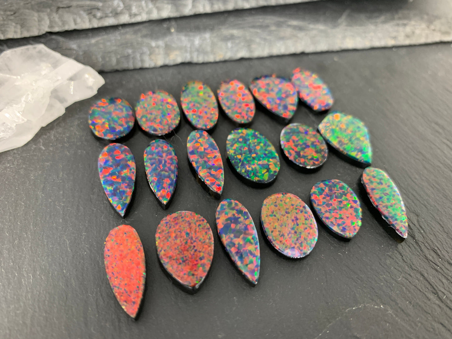 Aurora Opal 16-20mm long oval, pear cabochon - select your cabochon - Doublet cabochons